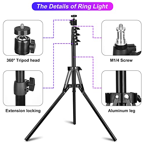 STALLY 10.2" Ring Light with Stand, 75" Tall Ring Light with Phone Holder and Wireless Remote, 12 Dimming Levels, 32 Color Modes Selfie Light Tripod for iPhone, Live Stream, Makeup, YouTube, TikTok - size: 10.2in