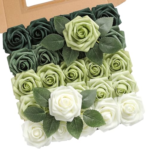 rongflower Forest Green Artificial Flowers Combo Box Set Gradient Color Flower Leaf with Stems for DIY Wedding Bouquets Centerpieces Baby Shower Party Home Decorations - color: Forest Green