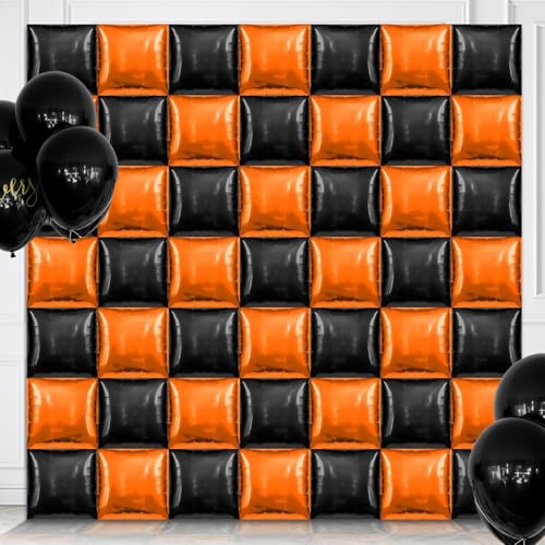 50 Pcs Black and Orange Square Foil Balloons Wall Backdrop, 19 Inch Reusable Mylar Basketball Balloons DIY Double Sided Tunnel Arch Kit for Birthday Graduation Basketball Party Baby Shower Decorations - color: Black & Orange