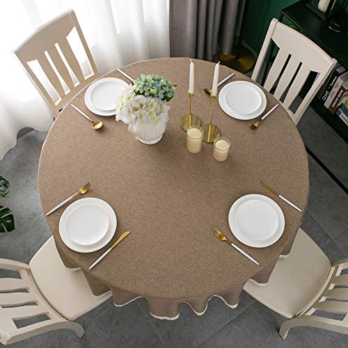 EHouseHome Faux Linen Tablecloth with Lace Trim - Waterproof/Spill Proof/Stain Resistant/Wrinkle Free/Oil Proof - for Banquet, Parties, Dinner,Kitchen,Wedding,Coffee,Holiday,Flax,Round 60Inch - color: Flax, size: 60" (Round)