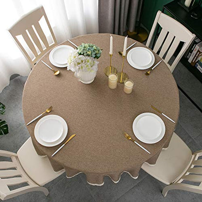 EHouseHome Faux Linen Tablecloth with Lace Trim - Waterproof/Spill Proof/Stain Resistant/Wrinkle Free/Oil Proof - for Banquet, Parties, Dinner,Kitchen,Wedding,Coffee,Holiday,Flax,Round 60Inch - color: Flax, size: 60" (Round)
