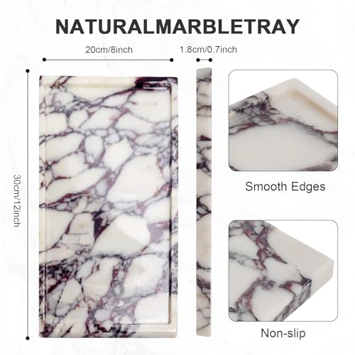Natural Marble Decor Tray - Hand-Polished Luxury Organizer for Vanity, Bathroom | Cosmetics Perfume Jewelry Display Tray (Calacatta Violet, 12" x 8" x 0.7") - color: Calacatta Violet, size: 12" x 8" x 0.7"