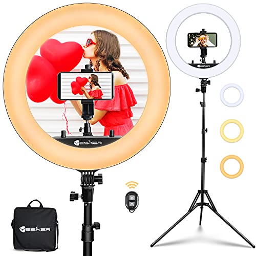 Yesker Ring Light 18 Inch with Stand Tripod Big Selfie Ringlight Adjustable 6000K Dimmable LED Portable Professional Ring Lights Kit Phone Holder for Camera Live Streaming Makeup YouTube Video TikTok - size: 18 in Led Ring Light