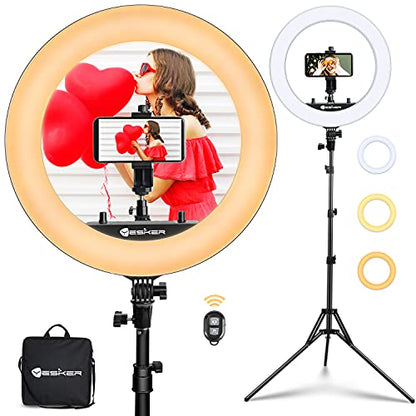 Yesker Ring Light 18 Inch with Stand Tripod Big Selfie Ringlight Adjustable 6000K Dimmable LED Portable Professional Ring Lights Kit Phone Holder for Camera Live Streaming Makeup YouTube Video TikTok - size: 18 in Led Ring Light