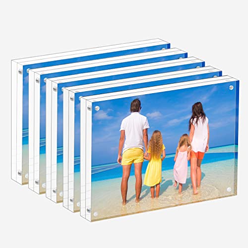 Meetu Acrylic Picture Frame 5x7,Clear Freestanding Double Sided 20mm Thickness Frameless Magnetic Photo Frames Desktop Display with Gift Box Package(5 Pack) - size: 5x7“(5 Pack)