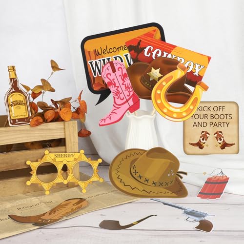 Western Photo Booth Props Wild West Party Decorations Western Decorations Texas Theme Props with Wanted Sign for Cowgirl Bachelorette Party Cowboy Birthday Party Supplies