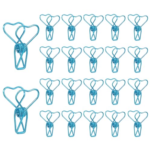 PATIKIL 30Pcs Paper Office Binder Clip, 1.2" Small Metal Wire Hollow Out Paper Clamps Heart Design Long Tail Binder Clips for Photo Clothes Hanging Office Home Food Package, Blue - color: Blue