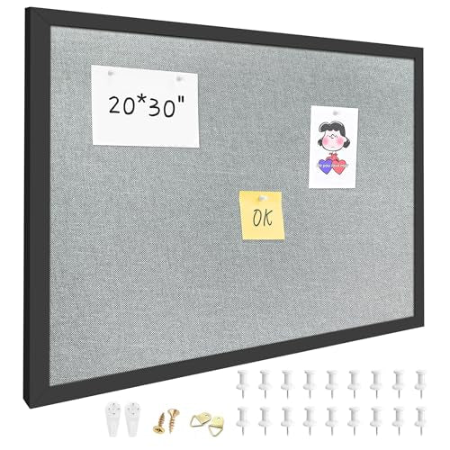 20×30 Inch Cork Board for Wall Hanging with Linen, Bulletin Board with Push Pins, Mounted Memo Message Board for Home Office Decor, Dorm Room Essentials, Classroom Organization - color: Grey, size: 20*30inch