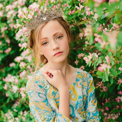 LOGOFUN Antique King Crowns Vinatge Royal Style Headband Photo Props with Rhinestones for Adult Birthday Celebrations Prom Events - Golden