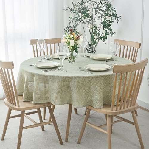 maxmill Flaxy Faux Linen Tablecloth with 2-Tone Slubby Texture Wrinkle Resistant Anti-Shrink Soft Table Cloth for Kitchen Dining Restaurant Tabletop for Event Holiday Dinner Round 70 Inch Sage - color: Flaxy Sage, size: 70" (Round)