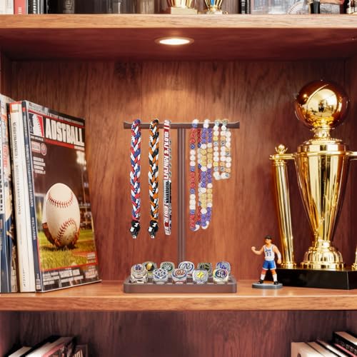 Mkono Wooden Baseball Drip Necklace Organizer Holder, Championship Ring Display Holder, Softball Ring Holder Baseball Gifts for Boy Team Player Men Home Bedroom Decor