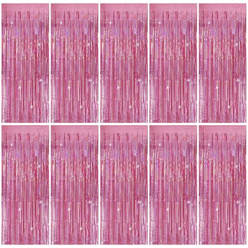 Tinsel Curtain Party Backdrop Pink Birthday Party Decorations 10 Packs Glitter Foil Fringe Curtain Party Decor Streamers Photo Booth for Birthday Christmas Wedding Halloween Graduation Decorations - color: Pink, size: 10 Pack