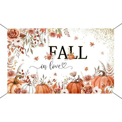 Mocsicka Fall in Love Backdrop Pumpkin Bridal Shower Background Boho Autumn Bridal Shower Party Decorations Banner Photo Studio Props
