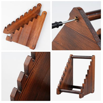 Jarsinjoy Wood Knife Display Stand, Universal Pocket Knife Holder & Fixed Blade Showcase, Solid Wood Knife Rack for Collectors, Holds Up to 8 Knives, Office & Home Decor (No Knives)
