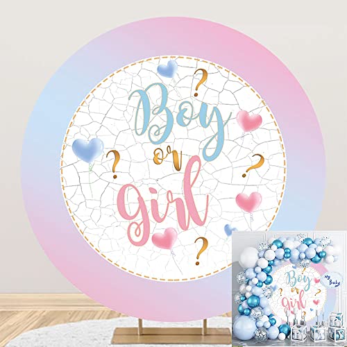 3x3ft Gender Reveal Round Backdrop Pink or Blue Boy or Girl Marble Texture Photography Background Circle Backdrop Cover Baby Shower Party Decoration Banner Photo Shoot Studio Props - size: 3x3ft-Diameter