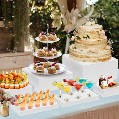 10PCS Buffet Risers, Food Risers for Buffet Table, Acrylic White Cube Box with Hollow Bottoms, Display Stand for Dessert Table Stand Shelf Nesting for Jewelry Show Catering(12"-11"-10"-9"-8"-7"-6"-5")