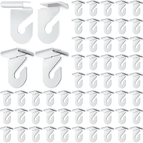 Vicenpal 100 Pair Drop Ceiling Hooks Bulk for Classrooms Hanging, Metal Suspended Track Tile Hooks Aluminum White Heavy Duty T Bar Clips, Hold up to 20 Lbs for School Offices Plants Decorations - color: White