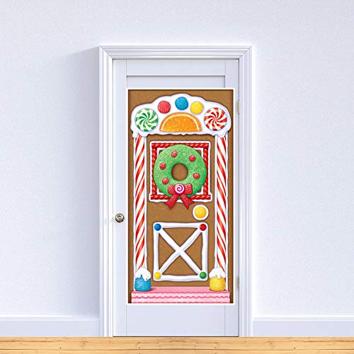 Beistle Gingerbread House Door Cover, Hanging Holiday Decor & Christmas Decorations, Xmas Gingerbread Candy Photo Prop Background for Wall & Door, 5' x 30" - style: Gingerbread House