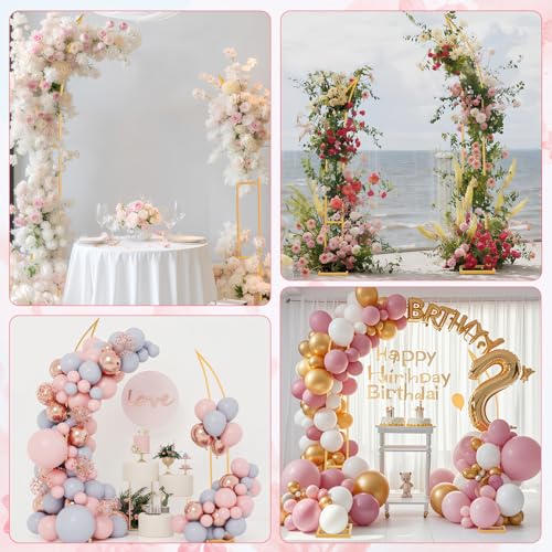 Wedding Flower Arch Stand Kit, 6.9FT & 6.2FT Balloon Moon Arch Backdrop Stand Metal Half Gold for Wedding Proposal Anniversary Bridal Shower Background Stand Party Decorations Indoor & Outdoor