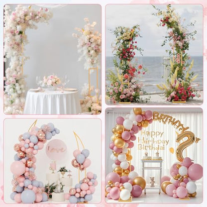 Wedding Flower Arch Stand Kit, 6.9FT & 6.2FT Balloon Moon Arch Backdrop Stand Metal Half Gold for Wedding Proposal Anniversary Bridal Shower Background Stand Party Decorations Indoor & Outdoor