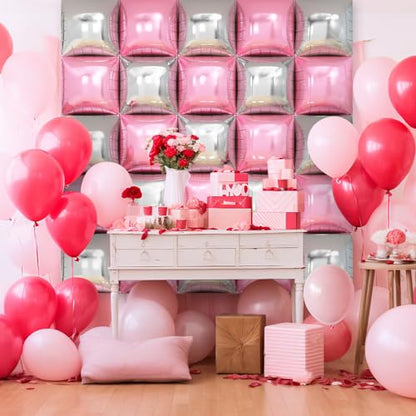 Pink Silver Square Foil Balloon Wall,25Pcs Double Sided Balloons Backdrop Helium Balloon Tunnel Arch Garland Kit for Christmas Birthday Bridal Anniversary Baby Shower Party Decorations - style: Pink Silver