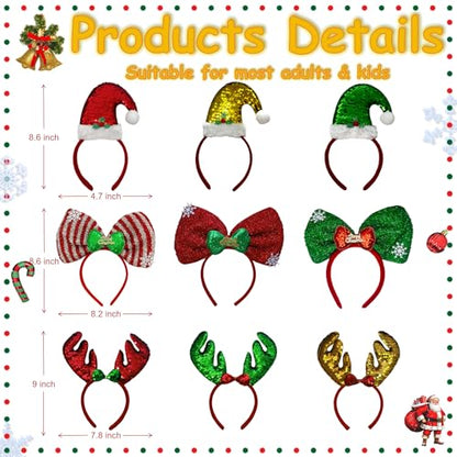 Christmas Headbands for Women 3 Pack Creative Glitter Xmas Headbands Party Costume Headwear