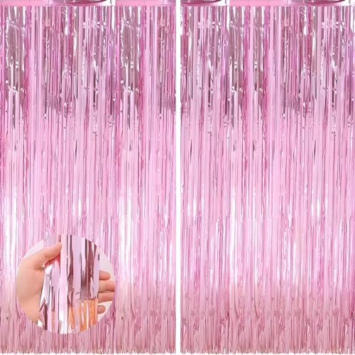Valentines Day Keyali 2 Pack 3.3 * 8.3 ft Foil Curtain Metallic Tinsel Fringe Curtains Photo Booth Props Backdrop for Birthday Wedding Engagement Baby Shower Christmas Holiday Celebration Partyl,Pink - color: Pink, size: 2 Pack