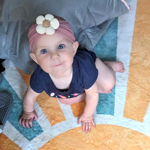 CÉLLOT 3 Pcs Baby Girl Headbands with Flower Nylon Headbands Soft Stretchy Headwear Hair Accessories for Newborn Infant Toddler Kids (Pink Beige Salmon) - color: Beige+Purple+Pink