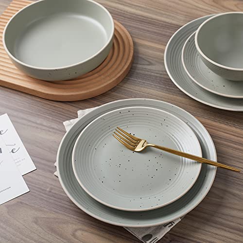 Stone Lain Lauren Stoneware, Rustic Plates and Bowls Set, Dinnerware, Service for 8, Speckled Green, Dishwasher & Microwave Safe, 32-Piece - color: Green, size: 32-Piece Service for 8