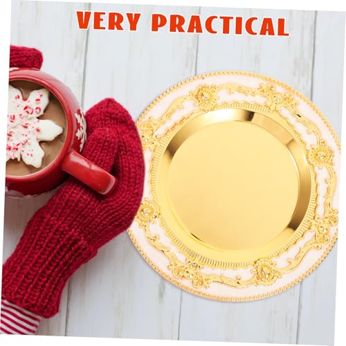 Vintage Decorative Tray Small Round Gold Tray for Tea Cups Candle Dish and Jewelry Storage for Coffee Table Home Decor and Unique Photo Prop