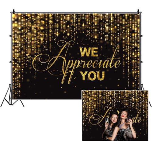 We Appreciate You Banner Backdrop 5x3ft Black Gold Employee Appreciation Decors Thank You for All You Do Background Banner Veterans Teacher Doctor Nurse Staff Appreciation Party Decorations - color: Black Gold04, size: 5x3ft