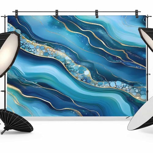 Turquoise and Gold Marble Backdrop for Photography, Modern Abstract Teal Gradient Photo Backdrop Portrait Background Party Banner Photo Backgrounds for Studio Booth Props, 8x6ft - color: Lake Blue, size: 8x6FT