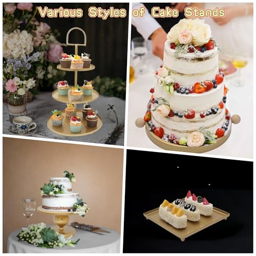 Set of 7 Gold Cake Stands Metal Dessert Display Holder Round 3 Tier Cupcake Stand Serving Tray Platter Cake Pedestal Stand for Party Weddings Birthday Baby Showers Anniversary - color: Gold