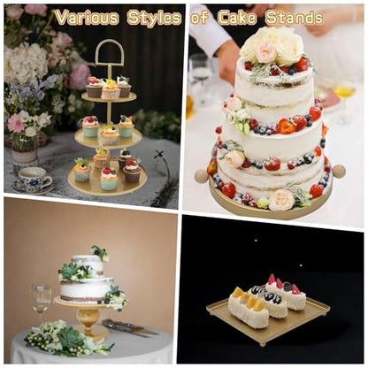 Set of 7 Gold Cake Stands Metal Dessert Display Holder Round 3 Tier Cupcake Stand Serving Tray Platter Cake Pedestal Stand for Party Weddings Birthday Baby Showers Anniversary - color: Gold