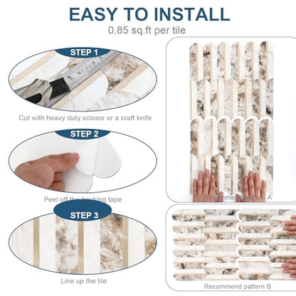 10-Sheet Fish Scale Peel and Stick Backsplash for Kitchen Wall Tiles,12 inches Brown Marble Mixed Metal Gold 3D PVC Wall Tile Stick on Backsplash for Kitchen and Bathroom - color: Brown Marble Mixed Metal Gold