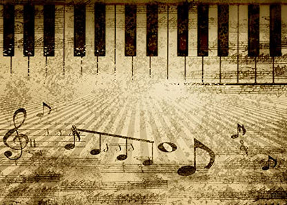 BELECO 8x6ft Fabric Retro Music Piano Backdrop Grunge Piano Keyboard Music Symbol Music Notation Old Music Sheet Photography Background Music Theme Party Decorations Photo Booth Studio Props