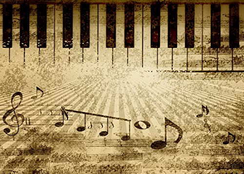 BELECO 5x3ft Fabric Retro Music Piano Backdrop Grunge Piano Keyboard Music Symbol Music Notation Old Music Sheet Photography Background Music Theme Party Decorations Photo Booth Studio Props
