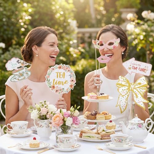 14Pcs Tea Party Decorations Photo Booth Props Tea Party Accessories for Women for Garden Party Birthday Shower