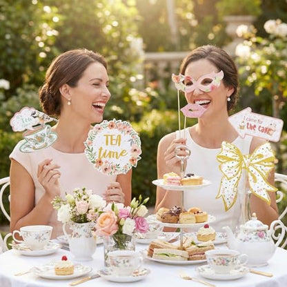 14Pcs Tea Party Decorations Photo Booth Props Tea Party Accessories for Women for Garden Party Birthday Shower
