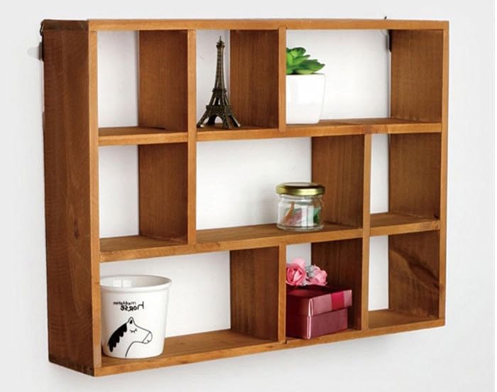 Shadow Box Display Shelf, Wall Mounted Wooden Hanging Display Shelf Floating Shelf Perfect for Little Figurines, Multi-Slot Wall Collection Freestanding Farmhouse Decor Display Case (Style I, Brown) - size: 9 Slot