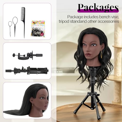 20 Inch Mannequin Head Human Hair with Stand,100% Real Hair Mannequin Head for Braiding,Cosmetology Manikin Doll Head for Styling with Mannequin Head Stand Table Clamp Hair Braiding Set - color: light grey