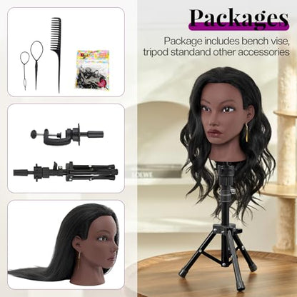 20 Inch Mannequin Head Human Hair with Stand,100% Real Hair Mannequin Head for Braiding,Cosmetology Manikin Doll Head for Styling with Mannequin Head Stand Table Clamp Hair Braiding Set - color: light grey