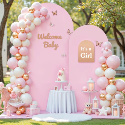 7.2FT 6FT Arch Backdrop Cover for Wedding, Set of 2 Stretchy Spandex Fitted Arch Stand Cover for Baby Shower, Birthday Party Decor, Chiara Backdrop Cover with Double-Sided Design(Pink) - color: Pink