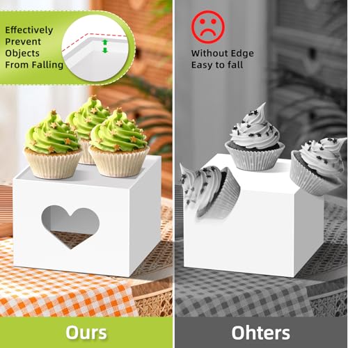 PPH-Sisy 3 PCS Buffet Risers Display Stands, Food Risers with Love Design, Acrylic Risers for Display for Food, White Dessert Table Display Set for Party, Acrylic Cube Storage Boxes Size (6", 7", 8")