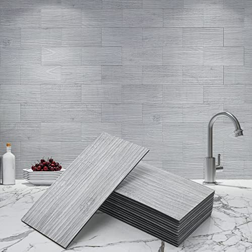 Art3d 102-Piece Peel and Stick Tile Backsplash for Kitchen Bathroom, 3in. × 6in. Stick on Subway Tile White-Washed Wood Plank - color: White-washed