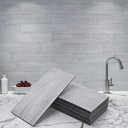 Art3d 102-Piece Peel and Stick Tile Backsplash for Kitchen Bathroom, 3in. × 6in. Stick on Subway Tile White-Washed Wood Plank - color: White-washed