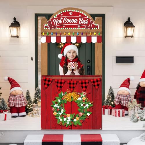 Christmas Theme Party Decorations Hot Cocoa Bar Photography Studio Props Hot Cocoa Bar Theme Photo Booth Props Hanging Backdrop Banner for Kids Family Photo Booth Winter Xmas Holiday Party Supplies
