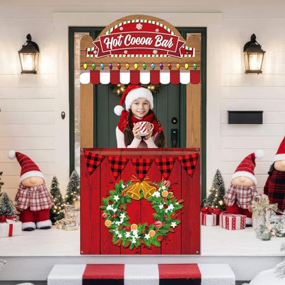 Christmas Theme Party Decorations Hot Cocoa Bar Photography Studio Props Hot Cocoa Bar Theme Photo Booth Props Hanging Backdrop Banner for Kids Family Photo Booth Winter Xmas Holiday Party Supplies