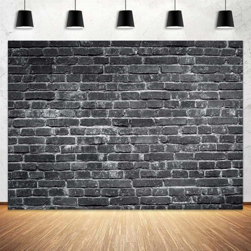 7x5ft Black Brick Wall Photography Backdrop Vintage Stone Brick Black Backdrop Baby Shower Adults Birthday Party Decoration Background Banner Portrait Photo Booth Studio Props - color: Black, size: 7X5FT