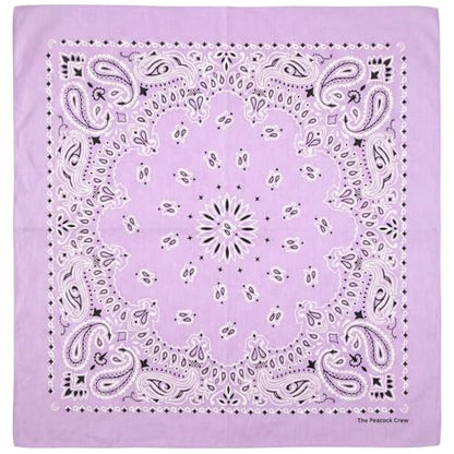 The Peacock Crew Premium Soft Cotton Bandanas Pack for Men and Women Paisley 22 x 22 inches - color: Pack of 10 Lavender